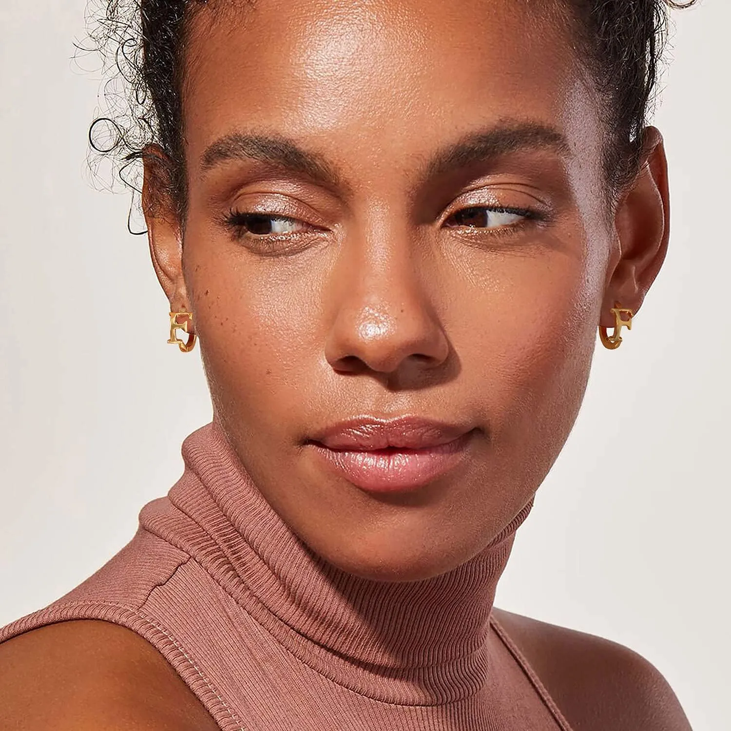 Gold Initial Earring 14K Gold Plated Dainty Tiny Diamond Cubic Zirconia Inlay Alphabet Letter Name A To Z Charm Drop Dangle Huggie Hoop Earrings Delicate Jewelry