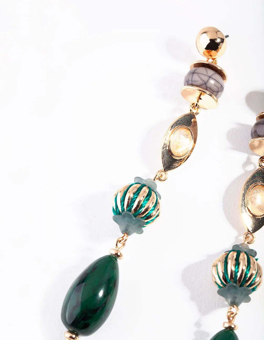 Gold Multi Textured Bead Drop Earring