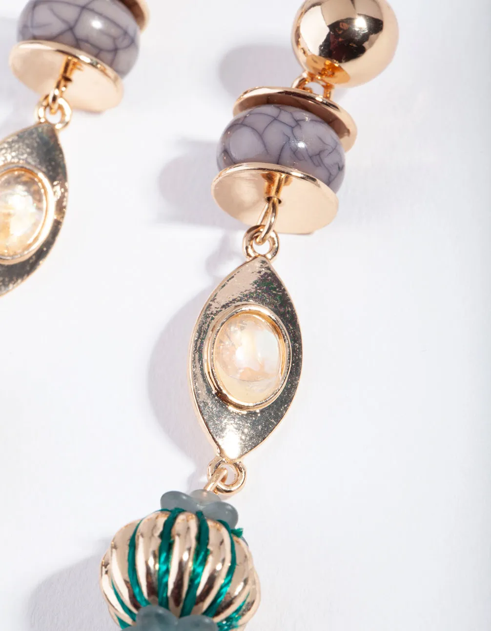 Gold Multi Textured Bead Drop Earring