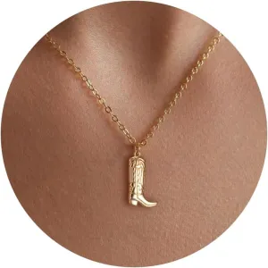 Gold Necklace for Women- 14K Gold Plated Cross Necklace Dainty Bow Necklace Infinity Cowboy Boot Necklace 16.5" 2"