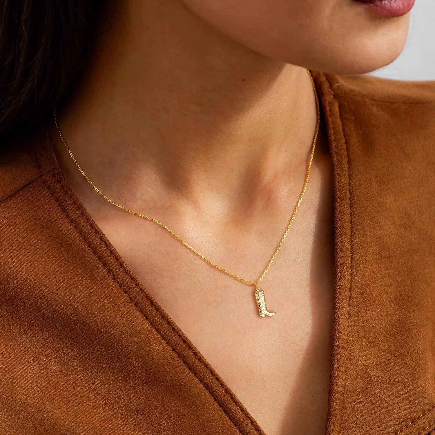Gold Necklace for Women- 14K Gold Plated Cross Necklace Dainty Bow Necklace Infinity Cowboy Boot Necklace 16.5" 2"