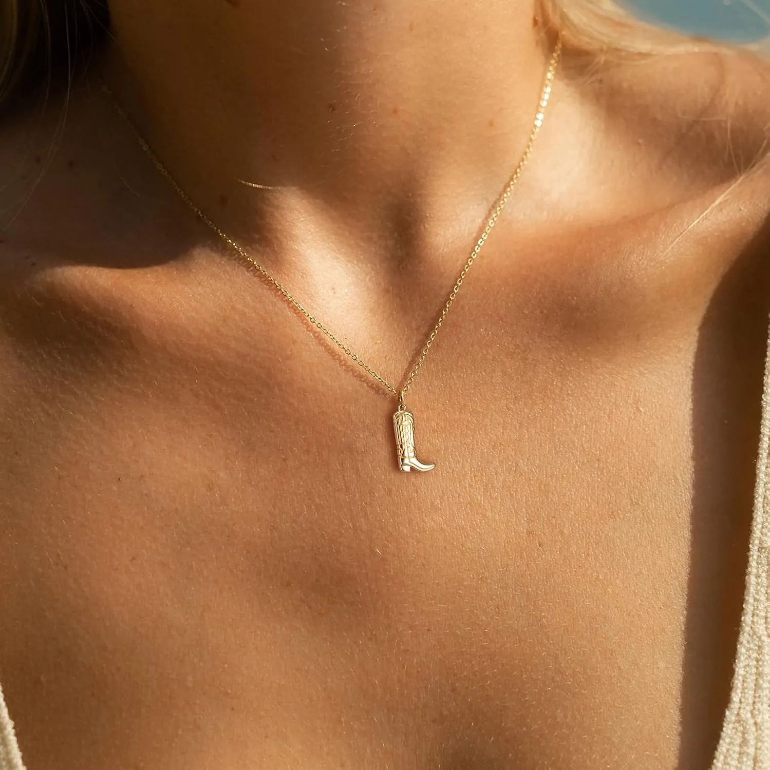 Gold Necklace for Women- 14K Gold Plated Cross Necklace Dainty Bow Necklace Infinity Cowboy Boot Necklace 16.5" 2"