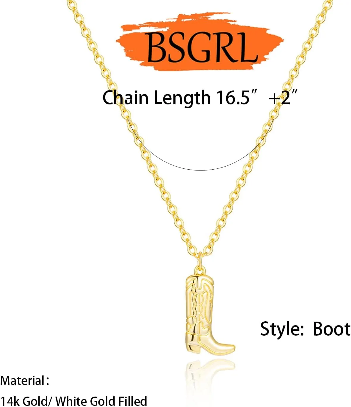 Gold Necklace for Women- 14K Gold Plated Cross Necklace Dainty Bow Necklace Infinity Cowboy Boot Necklace 16.5" 2"