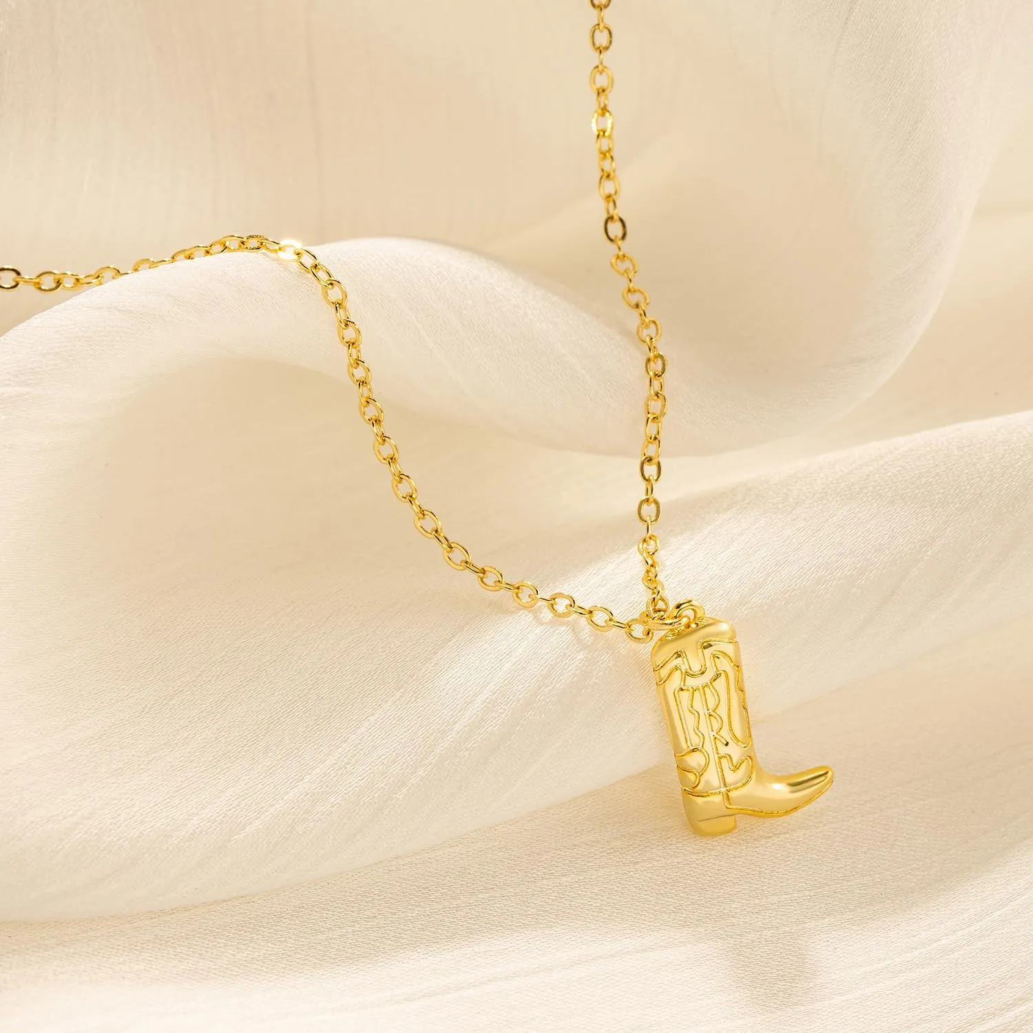 Gold Necklace for Women- 14K Gold Plated Cross Necklace Dainty Bow Necklace Infinity Cowboy Boot Necklace 16.5" 2"