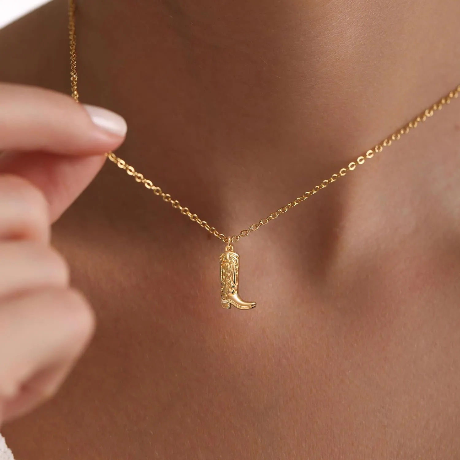 Gold Necklace for Women- 14K Gold Plated Cross Necklace Dainty Bow Necklace Infinity Cowboy Boot Necklace 16.5" 2"