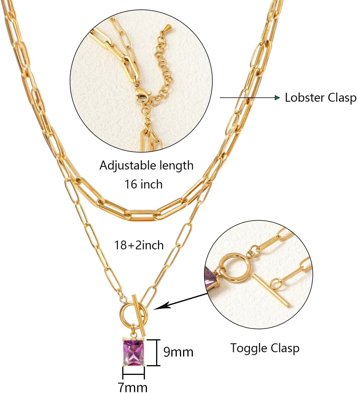 Gold Paperclip Toggle Necklace Pendant for Women Natural Gemstone Pearl Cubic Zirconia Paper Clip Chain Necklace Toggle Paperclip Jewelry Gift for Women