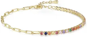 Gold Plated Dainty Multi Color Round Shaped AAAAA Australia Crystal Half Chain Bracelets Fashion Jewelry Gift for Women & Teen Girls