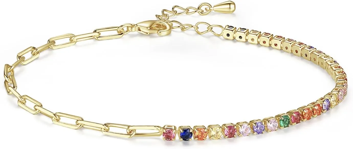 Gold Plated Dainty Multi Color Round Shaped AAAAA Australia Crystal Half Chain Bracelets Fashion Jewelry Gift for Women & Teen Girls
