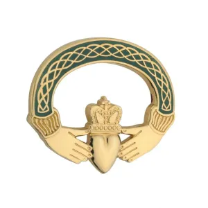 Gold Plated Green Claddagh Brooch