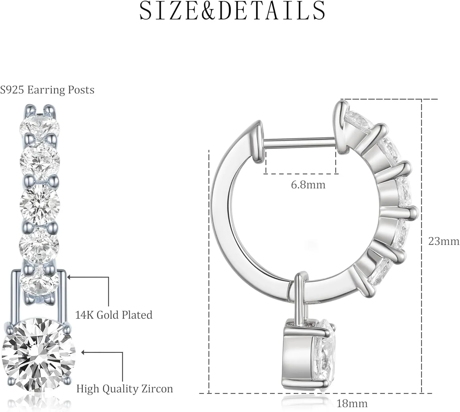 Gold-Plated Silver Plated Chunky Gold Hoop Earrings for Women Emeralds CZ Drop Dangle Earrings Studs Trendy Jewelry
