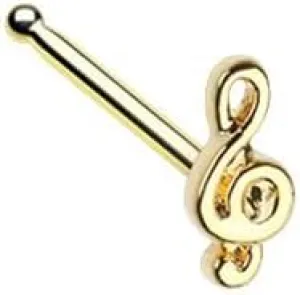 Golden Treble Clef Music Note Nose Stud Ring