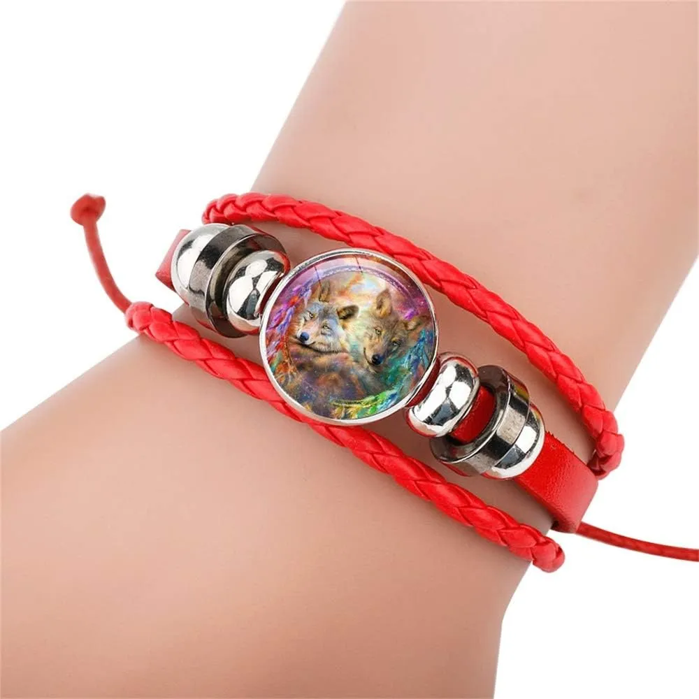 Gooey Adjustable Wolf Braided Leather Bracelet - Cute Bangle Bracelets for Women, The Pretty Gifts for Women