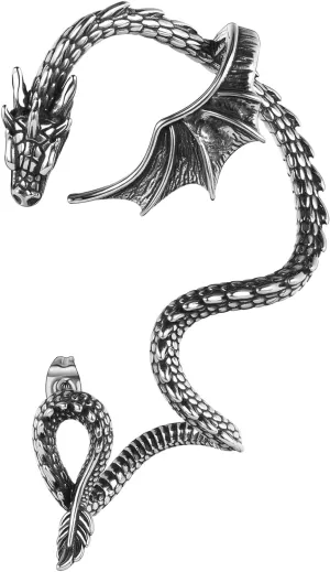 Gothic Dragon Ear Cuff - 1pcs Retro Silver Punk Hip Hop Stainless Steel Snake Dragon Cuff Earring Cartilage Climber Ear Wrap Ear Earrings Stud Wrap Snake Earrings for Women or Men