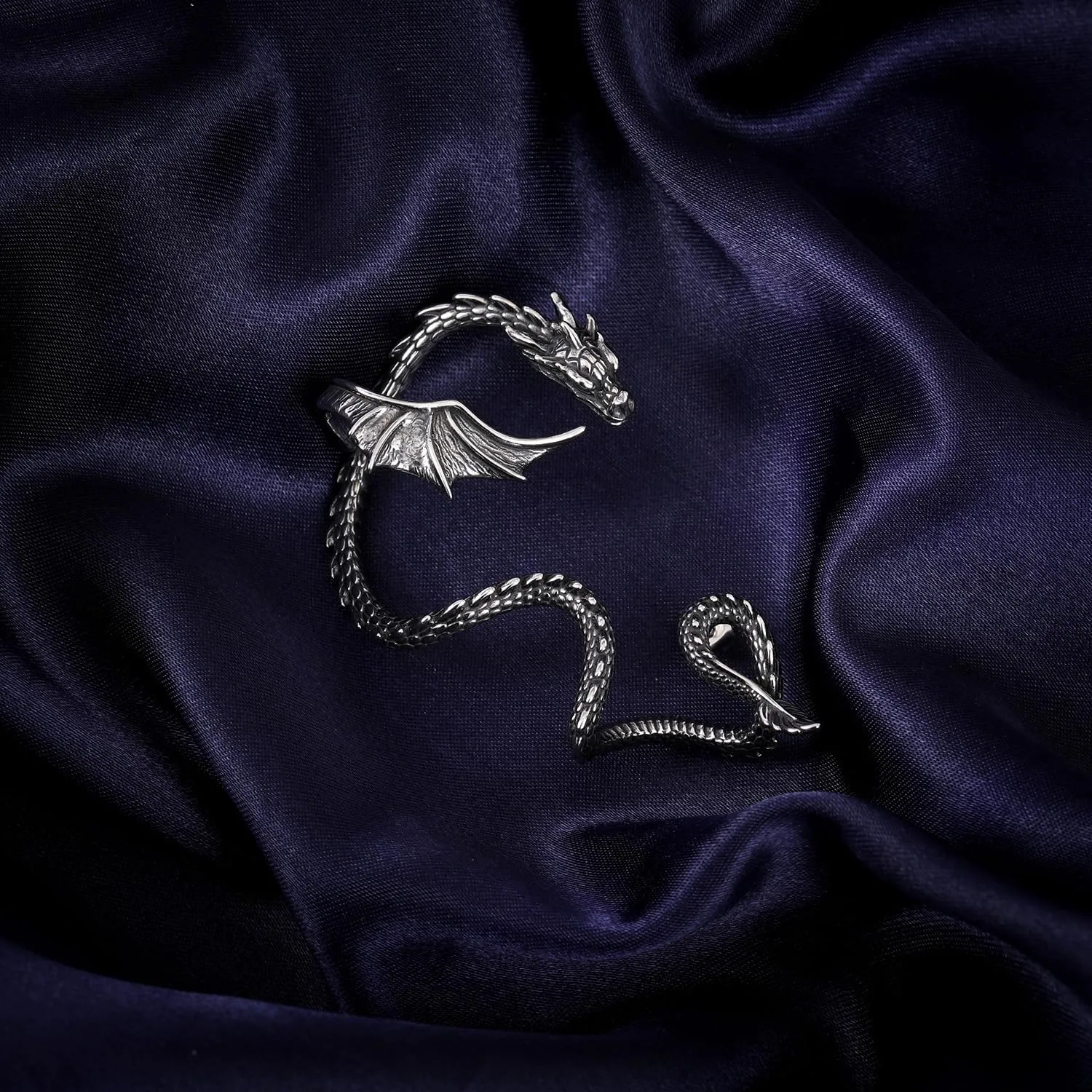 Gothic Dragon Ear Cuff - 1pcs Retro Silver Punk Hip Hop Stainless Steel Snake Dragon Cuff Earring Cartilage Climber Ear Wrap Ear Earrings Stud Wrap Snake Earrings for Women or Men