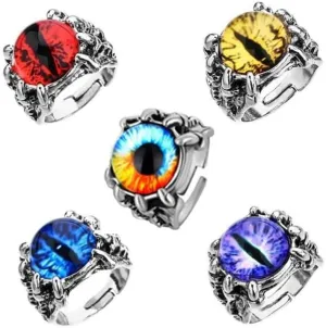 Gothic Stainless Steel Evil Eye Rings Vintage Biker Punk Dragon Claw Gem Stone Ring