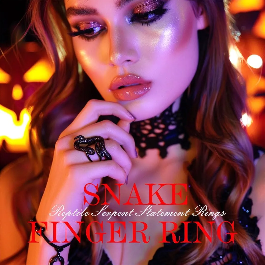 GRAEEN Vintage Snake Knuckle Statement Stackable Ring Reptile Serpent Band Halloween Jewelry for Women