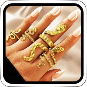 GRAEEN Vintage Snake Knuckle Statement Stackable Ring Reptile Serpent Band Halloween Jewelry for Women