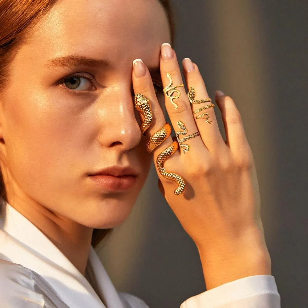 GRAEEN Vintage Snake Knuckle Statement Stackable Ring Reptile Serpent Band Halloween Jewelry for Women