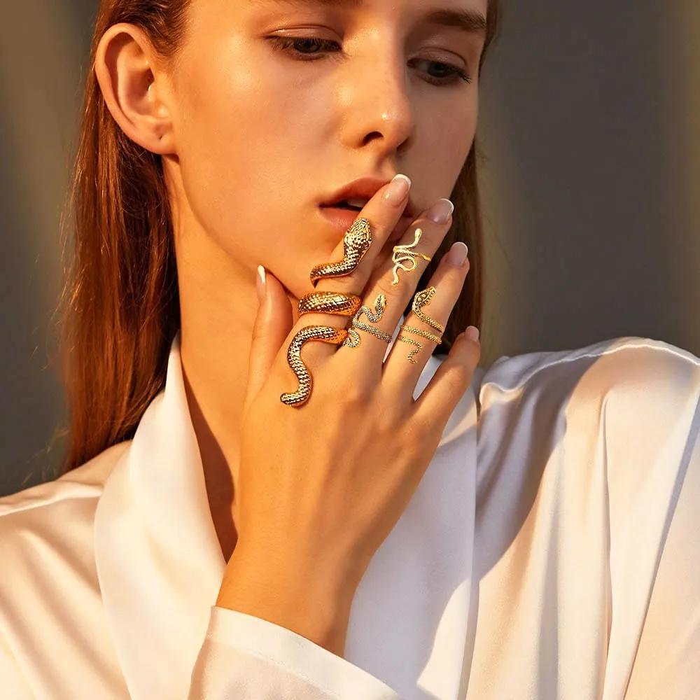 GRAEEN Vintage Snake Knuckle Statement Stackable Ring Reptile Serpent Band Halloween Jewelry for Women