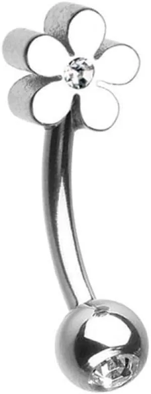 Grand Plumeria Flower Curved Barbell Eyebrow Ring