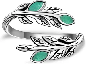 Green Aventurine Olive Leaf Ring - 925 Sterling Silver Peaceful Adjustable Nature leaves Wrap Ring Olive Jewelry Gifts for Women Wedding Engagement