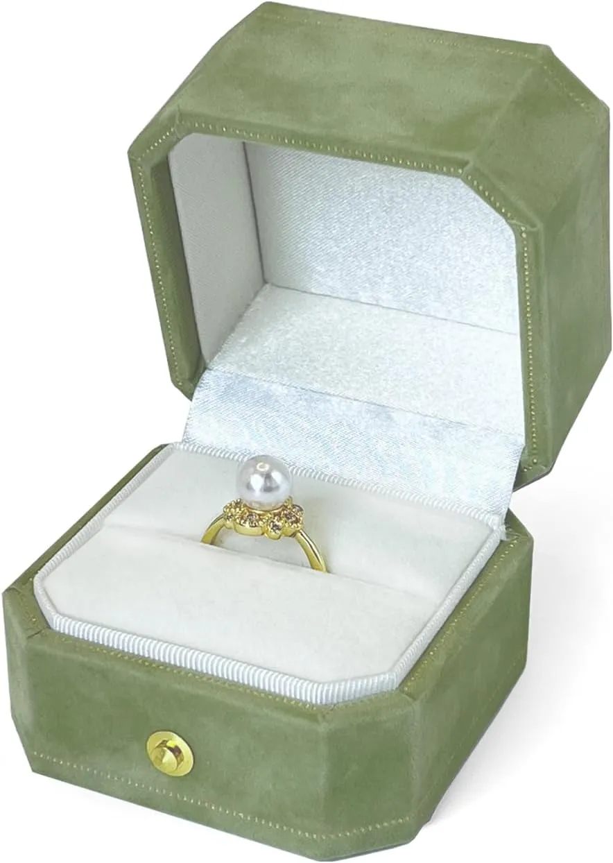 Green Velvet Ring Box for Proposal,Ring Case for Wedding Day,Sturdy Earring Box,Jewelry Box,Engagement Box,Gift Boxes, Ideal for Brides