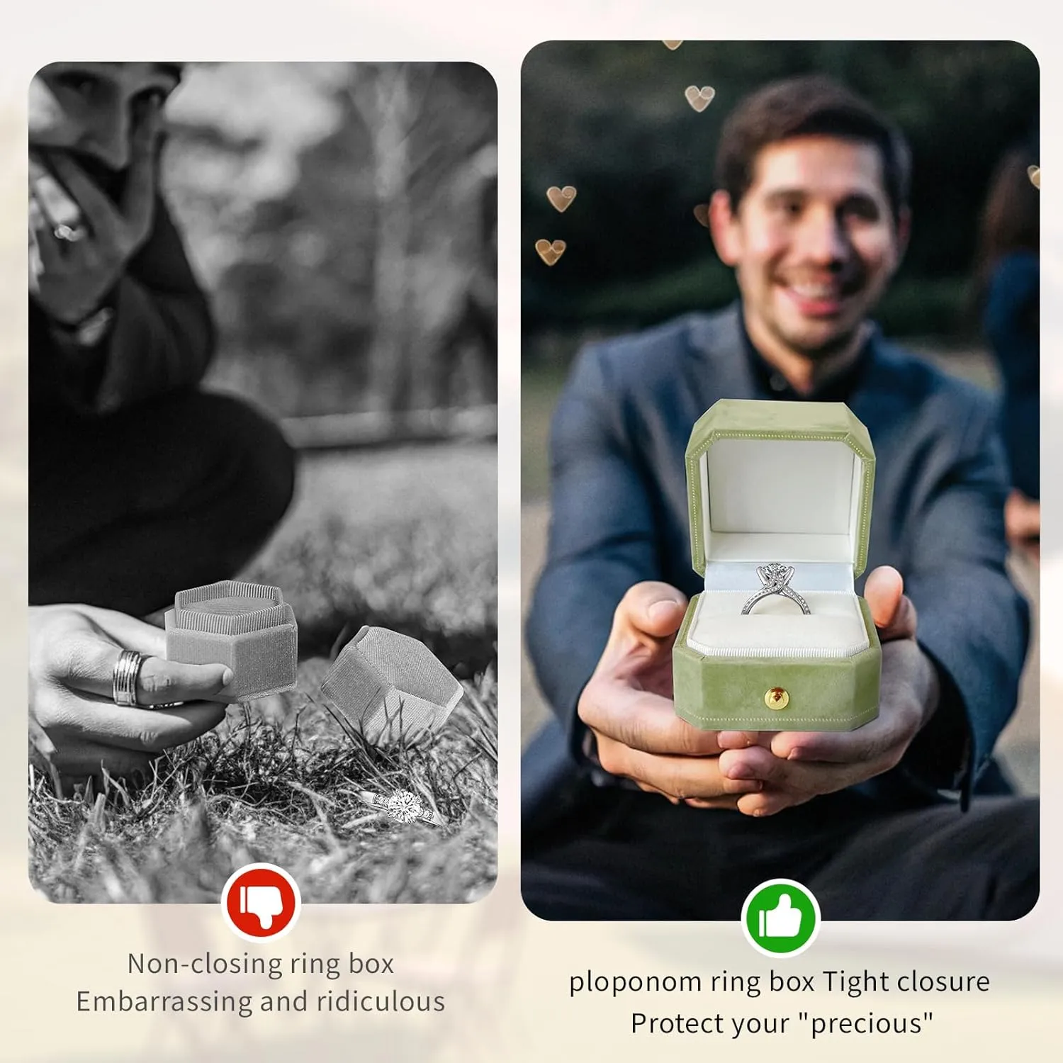 Green Velvet Ring Box for Proposal,Ring Case for Wedding Day,Sturdy Earring Box,Jewelry Box,Engagement Box,Gift Boxes, Ideal for Brides