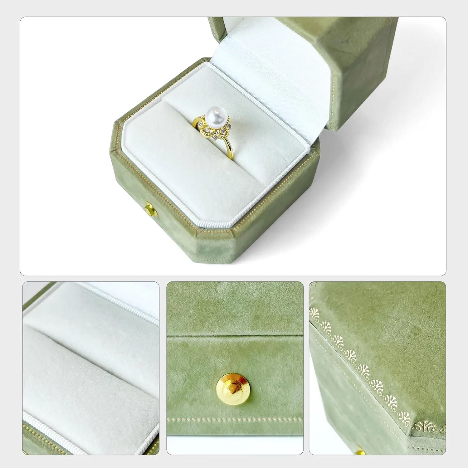 Green Velvet Ring Box for Proposal,Ring Case for Wedding Day,Sturdy Earring Box,Jewelry Box,Engagement Box,Gift Boxes, Ideal for Brides