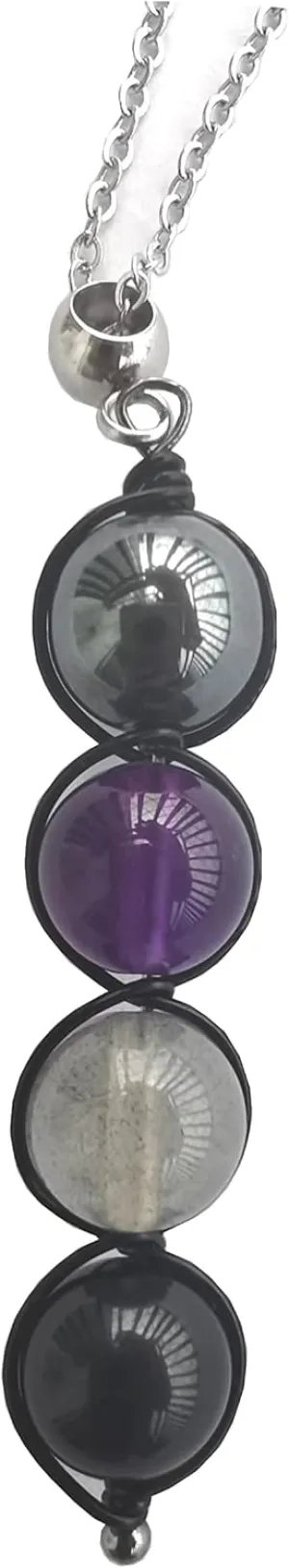 (Gunmetal) Negative energy protection crystal necklace,Empath protection necklace,Hematite, Amethyst, Labradorite, Black tourmaline