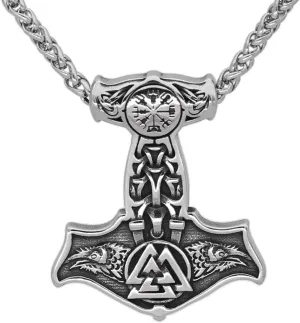 GuoShuang Nordic Viking Mjolnir Thor Hammer Valknut Stainless Steel Necklace for Men with Valknut Gift Bag