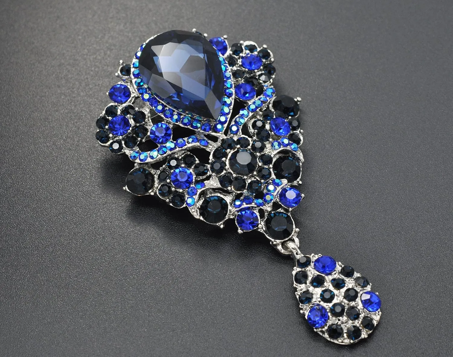 Gyn&Joy Women's Austrian Crystal Bouquet Flower Teardrop Large Gorgeous Brooch Pin