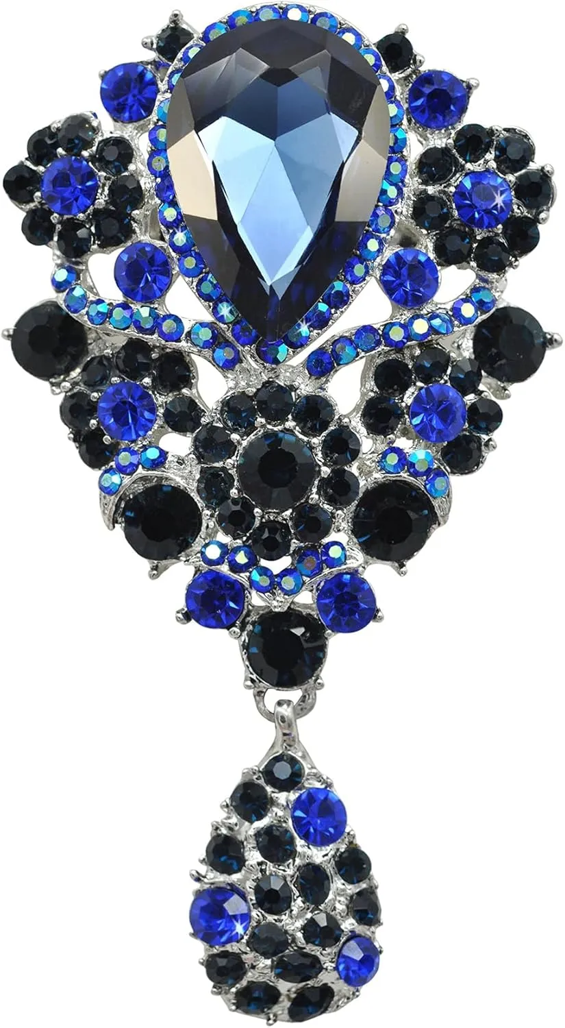 Gyn&Joy Women's Austrian Crystal Bouquet Flower Teardrop Large Gorgeous Brooch Pin