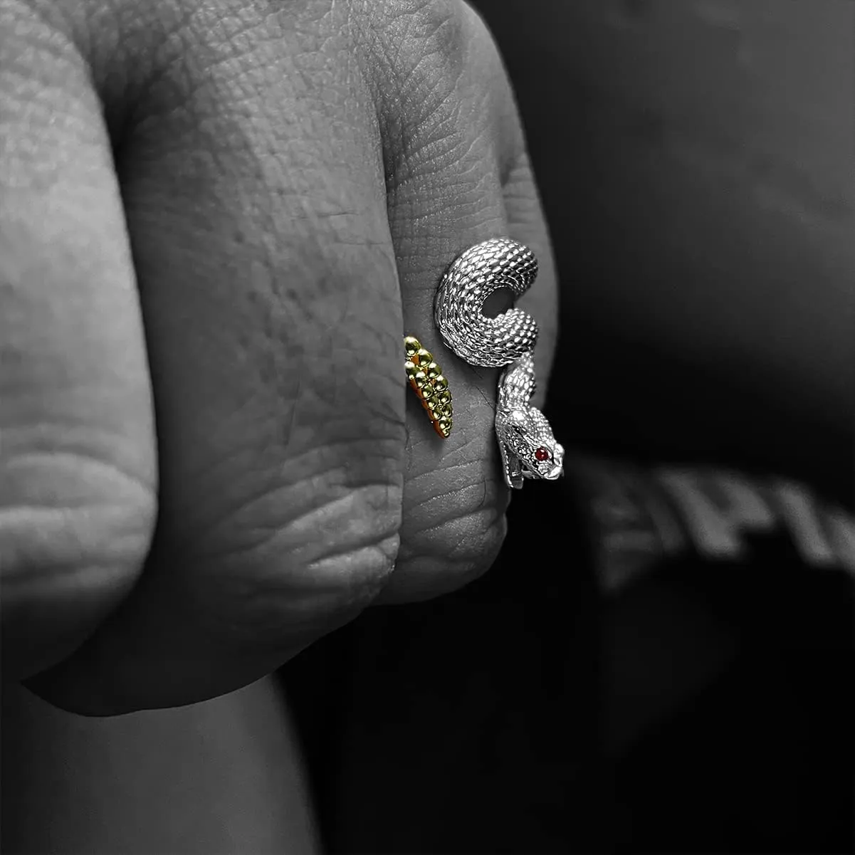 HAIXIAN Unisex Black Silver Wrap Rattlesnake Ring,S925 Sterling Silver Punk Gothic Cocktail Party Cool Snake Ring for Men Women