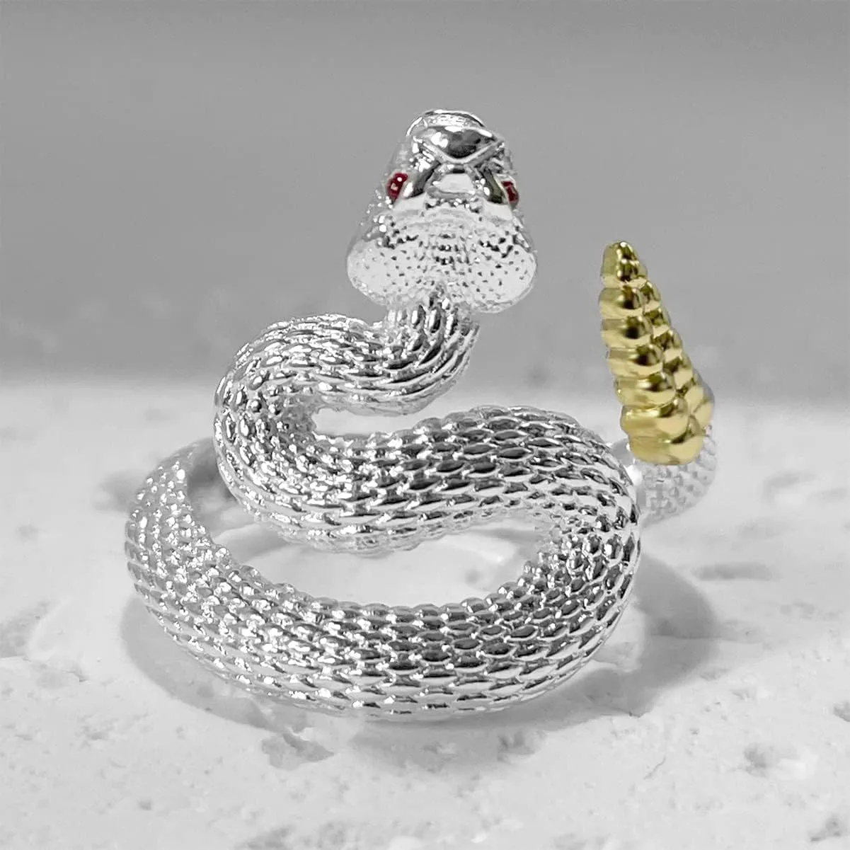 HAIXIAN Unisex Black Silver Wrap Rattlesnake Ring,S925 Sterling Silver Punk Gothic Cocktail Party Cool Snake Ring for Men Women