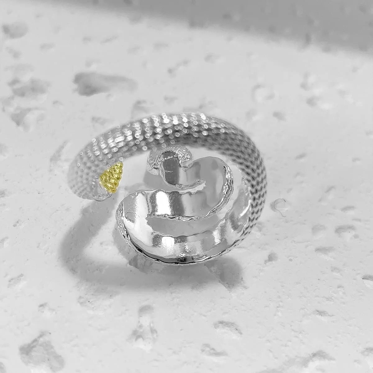 HAIXIAN Unisex Black Silver Wrap Rattlesnake Ring,S925 Sterling Silver Punk Gothic Cocktail Party Cool Snake Ring for Men Women