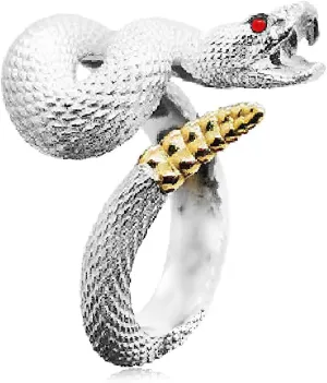 HAIXIAN Unisex Black Silver Wrap Rattlesnake Ring,S925 Sterling Silver Punk Gothic Cocktail Party Cool Snake Ring for Men Women