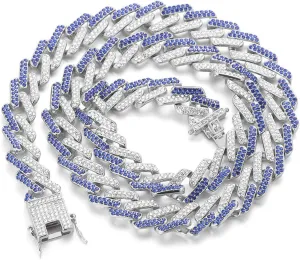 Halukakah Cuban Link Chain for Men FUJI - 13MM Iced Out Diamond Gold Chain - 18k Real Gold Plated/Platinum White Gold Finish Necklace - Hand Set Multicolor Lab Diamonds - Gift for Him