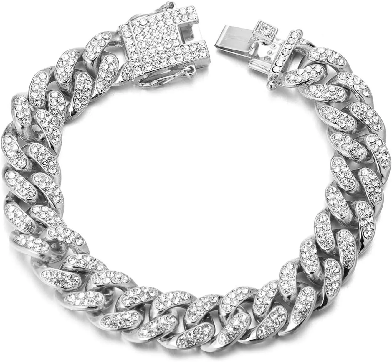 Halukakah Diamond Watch for Men - The Royal - 18K Real Gold/Platinum White Gold Plated & Handset Diamonds Iced Out,42MM Width Green/Blue/Red Dial Wristband 9.5,Cuban Link Chain 8" 18",Comes with Giftbox