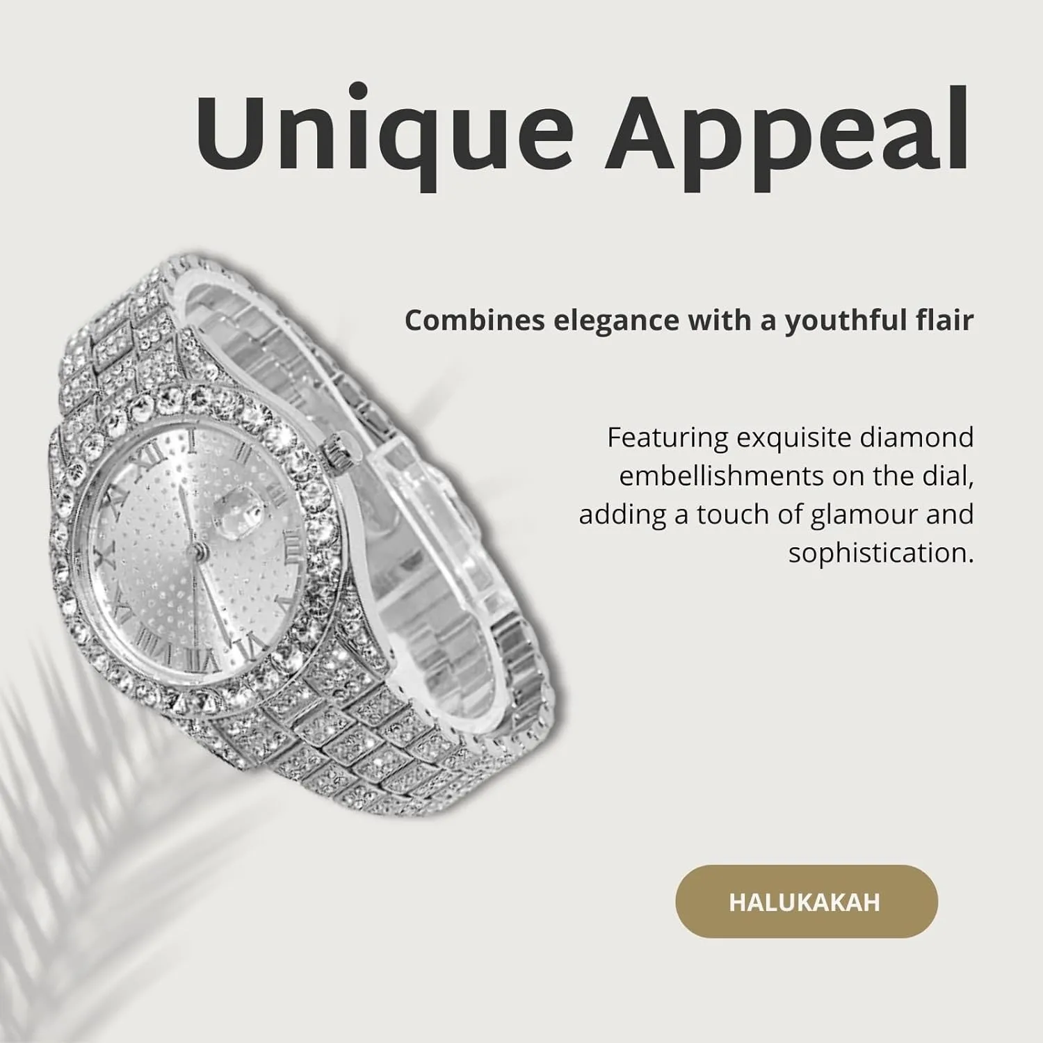 Halukakah Diamonds Watch Iced Out for Boy Teens - 18K Real Gold/Platinum Plated - 42mm Round Dial - 8" Length - Optional with Cuban Link Chain, with Adjuster Tool - Goldfoil Giftbox