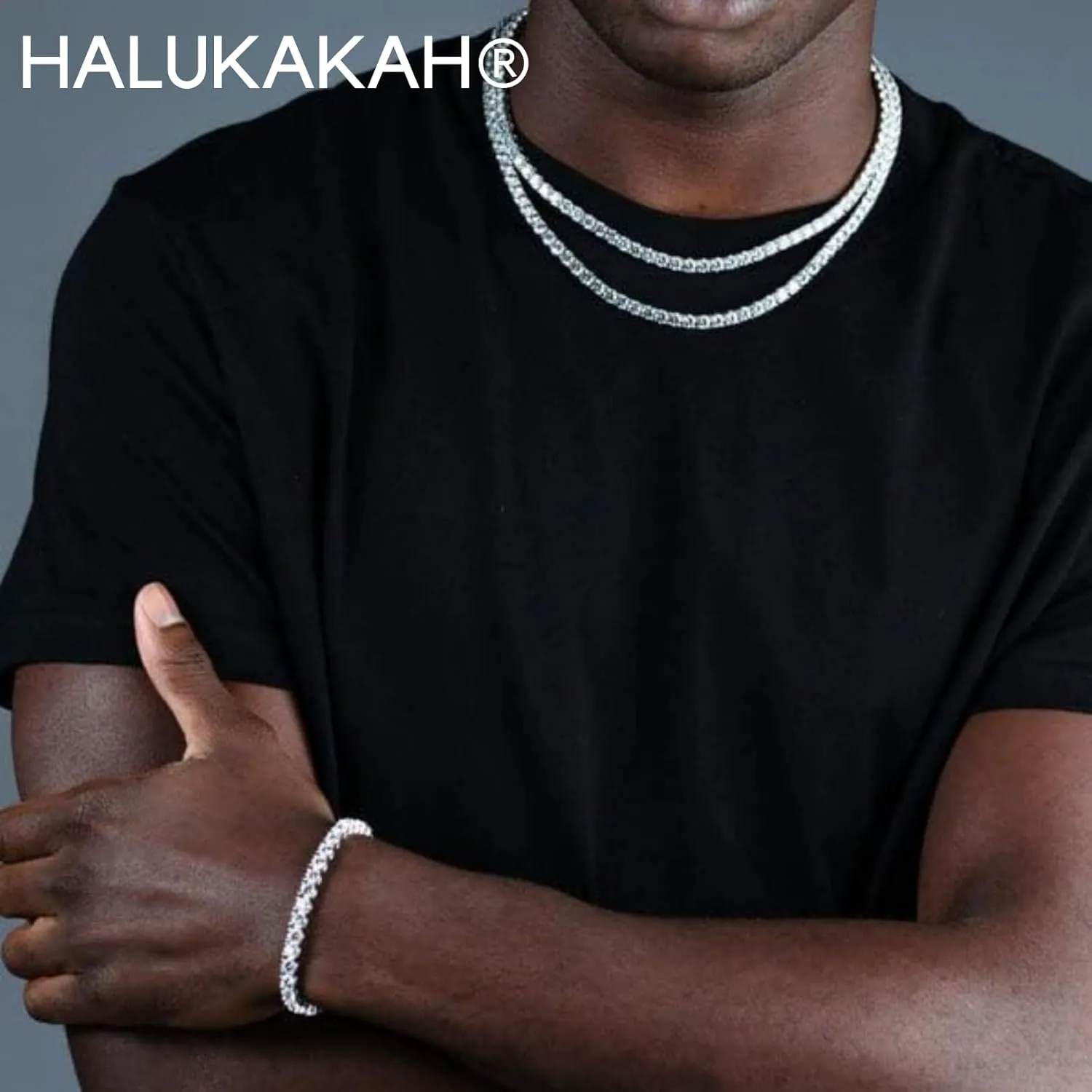 Halukakah Gold Chain for Men Iced Out,Men's Tennis Chain 18k Real Gold/Platinum White Gold/Rhodium Black Plated Choker Necklace Bracelet,Lab Diamond Prong Set,Gift for Him