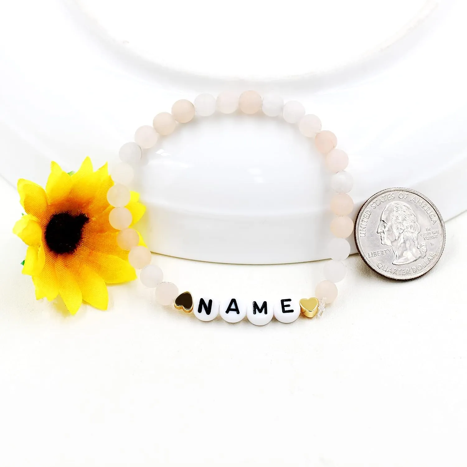 Handmade Amazonite Bracelet Personalized Name Strand Bracelet for Women, Custom Name Letters Numbers Bracelets for Best Friends Mother Birthday Gift