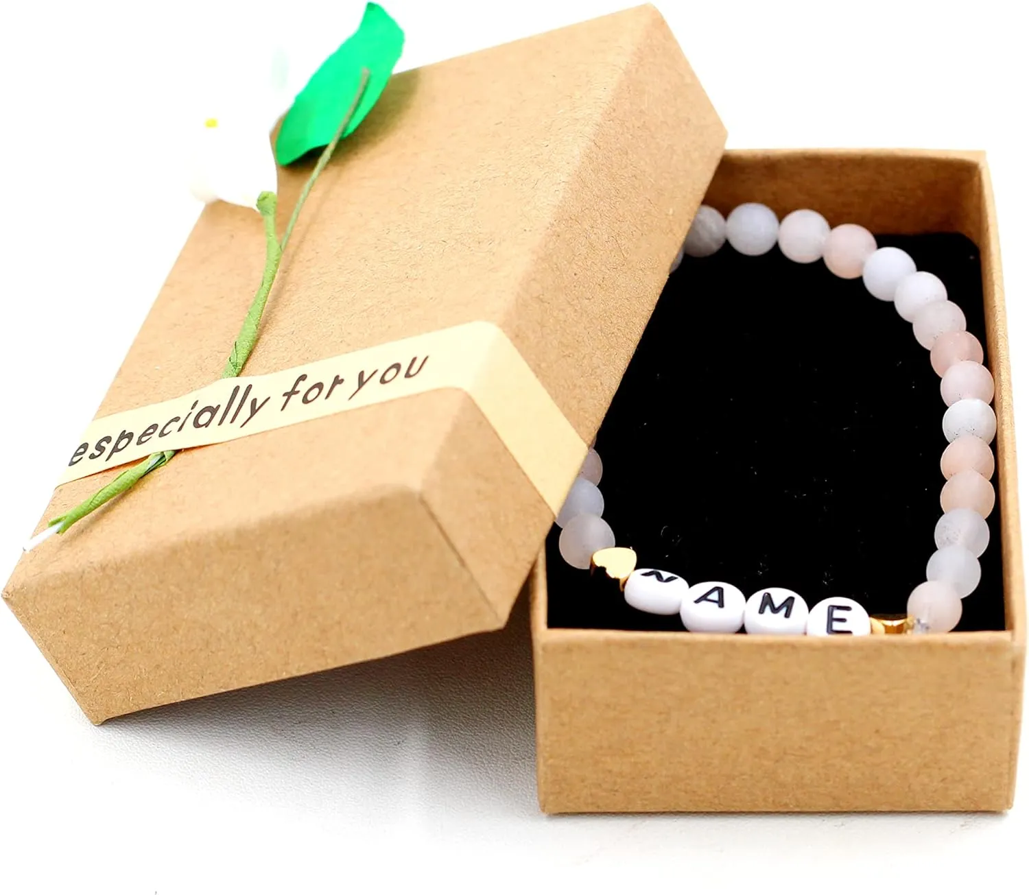 Handmade Amazonite Bracelet Personalized Name Strand Bracelet for Women, Custom Name Letters Numbers Bracelets for Best Friends Mother Birthday Gift