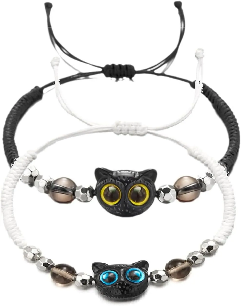 Handmade Black Cat Strand Bracelet Cute Kawaii Cartoon Cat Braided Bracelet Adjustable Animals Good Luck Bracelet Friendship Jewelry for Women Men Animals Lovers Gifts