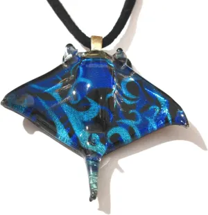 Handmade Blown Glass Blue Manta Ray Stingray Unique Pendant Necklace, Sea Animal Figurine, Cute Jewelry, Gift Ideas for Women and Men