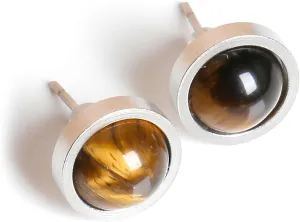 Handmade Gemstone Stud Earrings for Women - Stainless Steel Round Earrings with Natural Gemstone for Women