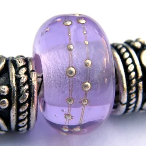 Handmade Large Hole Lampwork Beads, Glass Charm, Lavender Blue Shift Silver