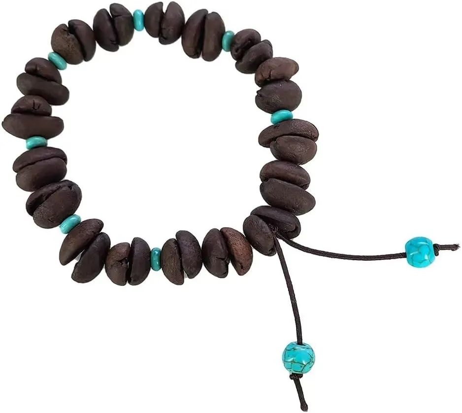 Handmade Stretch Coffee Bean Charm Beaded Bracelets for Men Women Minimalist Real Coffee Bean Bracelet Best Gifts for Coffee Lovers Couples Jewelry