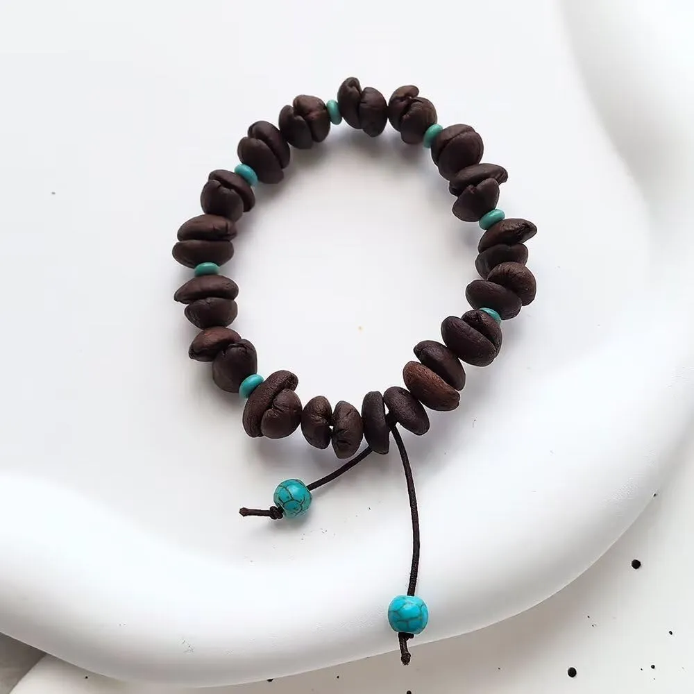 Handmade Stretch Coffee Bean Charm Beaded Bracelets for Men Women Minimalist Real Coffee Bean Bracelet Best Gifts for Coffee Lovers Couples Jewelry
