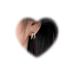 Handmade Vintage C Shape Earrings Small Half Hoop Earrings Wrapped Hoop Dangle Earrings Double Silver C Shape Earrings Wedding Earrings Studs Jewelry for Women and Girls Gifts (Silver)
