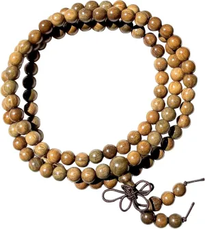 HAPPEACE 6mm Natural Fragrant Green Sandalwood 108 Mala Beads - Tibetan Buddhism Prayer Beads